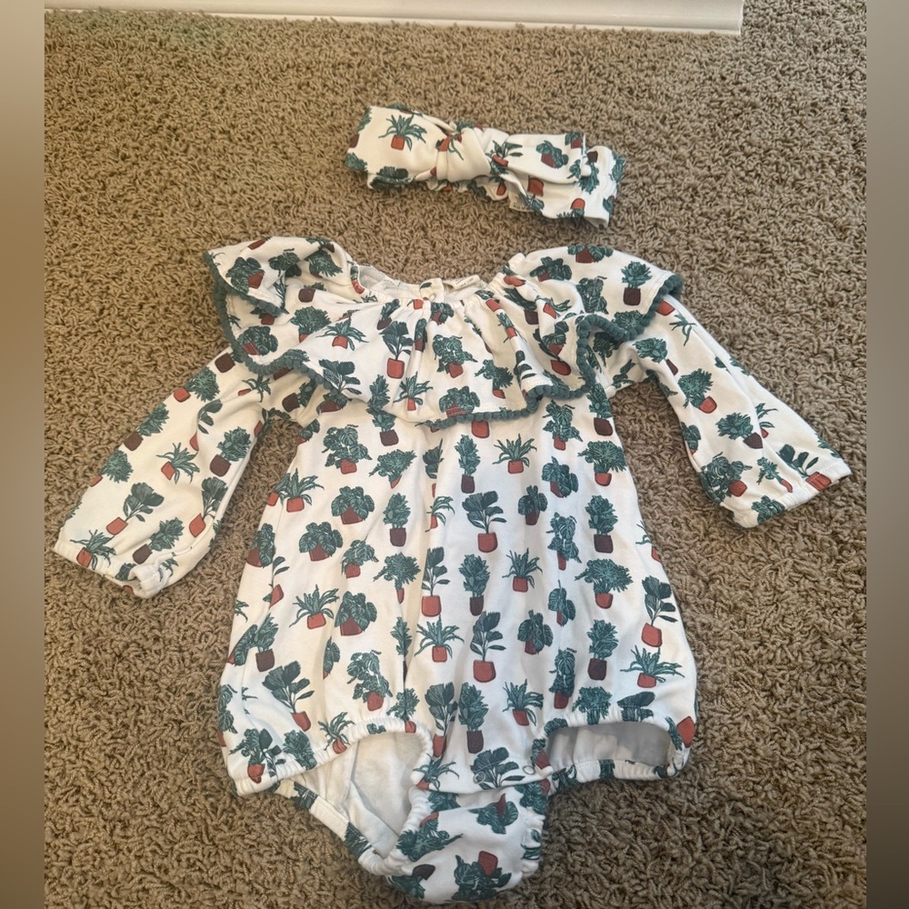 Kate Quinn White Romper with cactus print and matching head wrap style bow